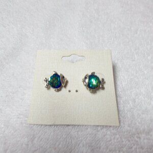 NWOT silvertone and iridescent blue fish earrings pierced